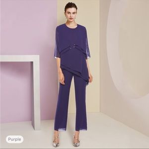 Light in the Box NWT sz 10, 3 piece formal chiffon pantsuit with wrap in Grape